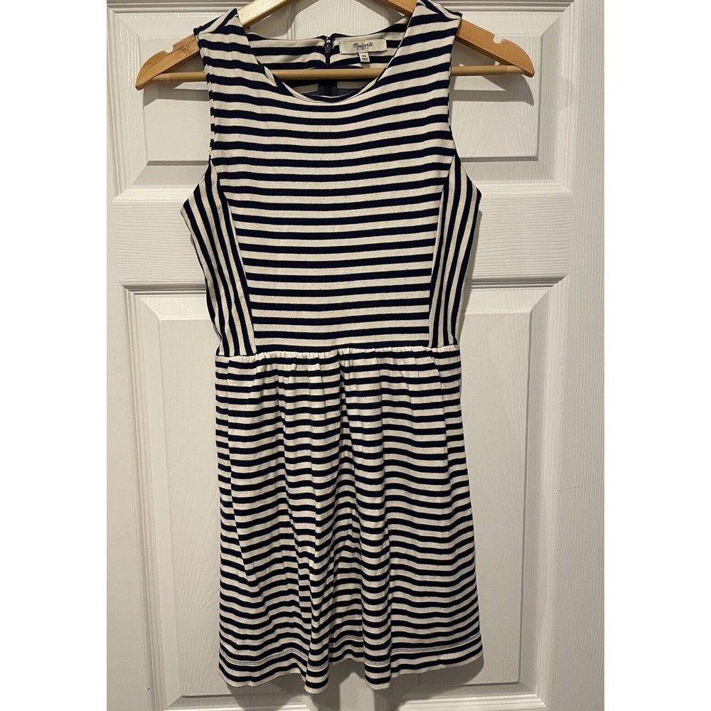 Madewell Afternoon Sleeveless Striped Dress Pockets Pleated Size Small XS